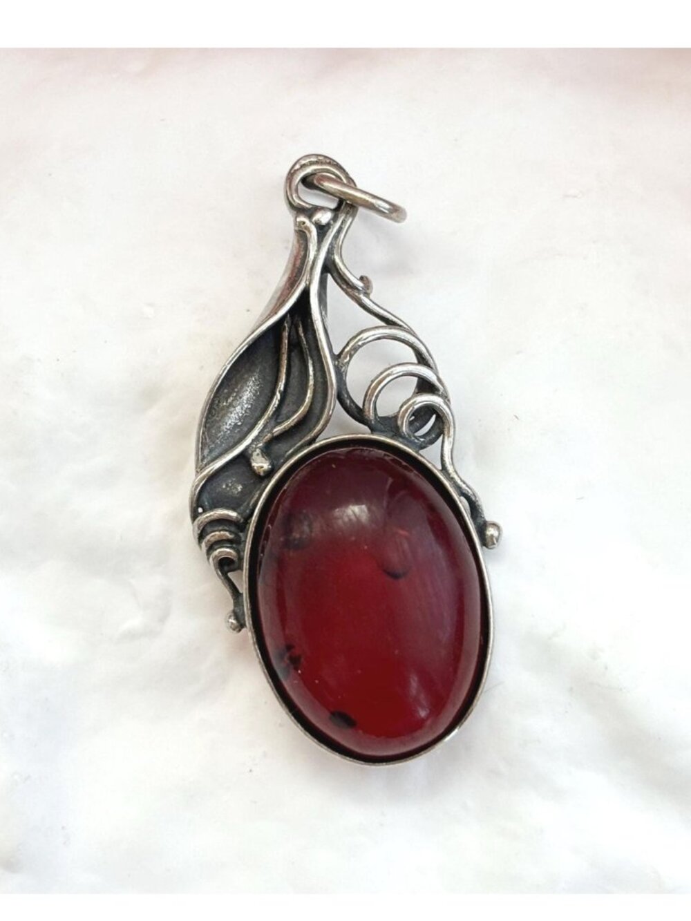 Baltic Amber Art Nouveau Sterling Silver Foliage Vintage 925 Pendant Charm
